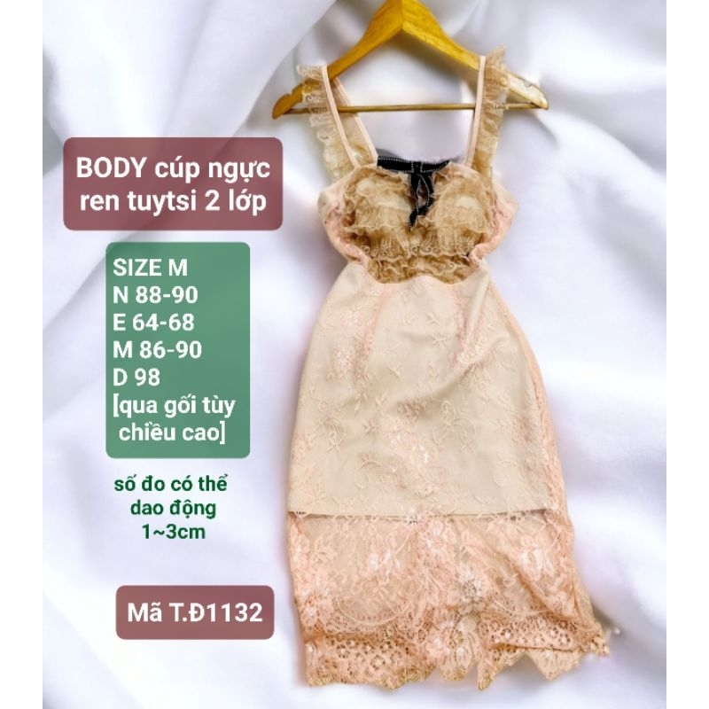 Đầm body cúp ngực, ren lót tuytsi, màu hồng nhạt, mới 95%, size M, 2hand, 1132