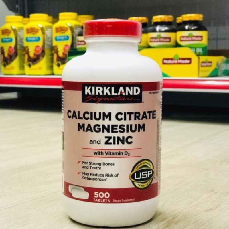 Viên uống Calcium Citrate Magnesium and Zinc (Vith vitamin D3) Kirkland 500 viên bổ sung Canxi, Magie, Kẽm + D3 của Mỹ