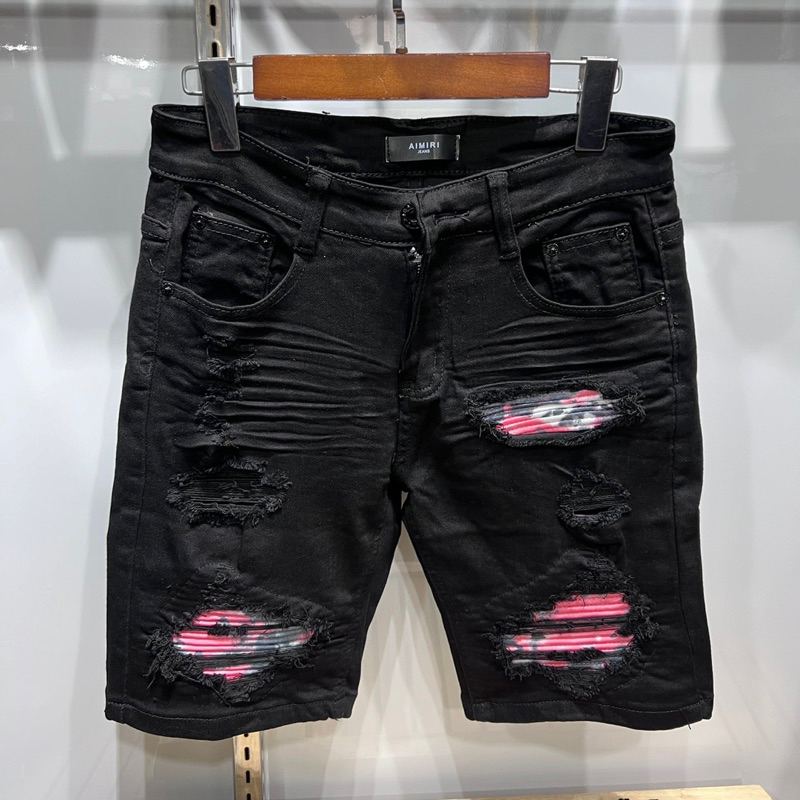 Quần short bò ngố nam Amiri rách xù vá 3 miếng vải nhăn loang hồng xanh trắng kiểu dáng boy phố QS32P
