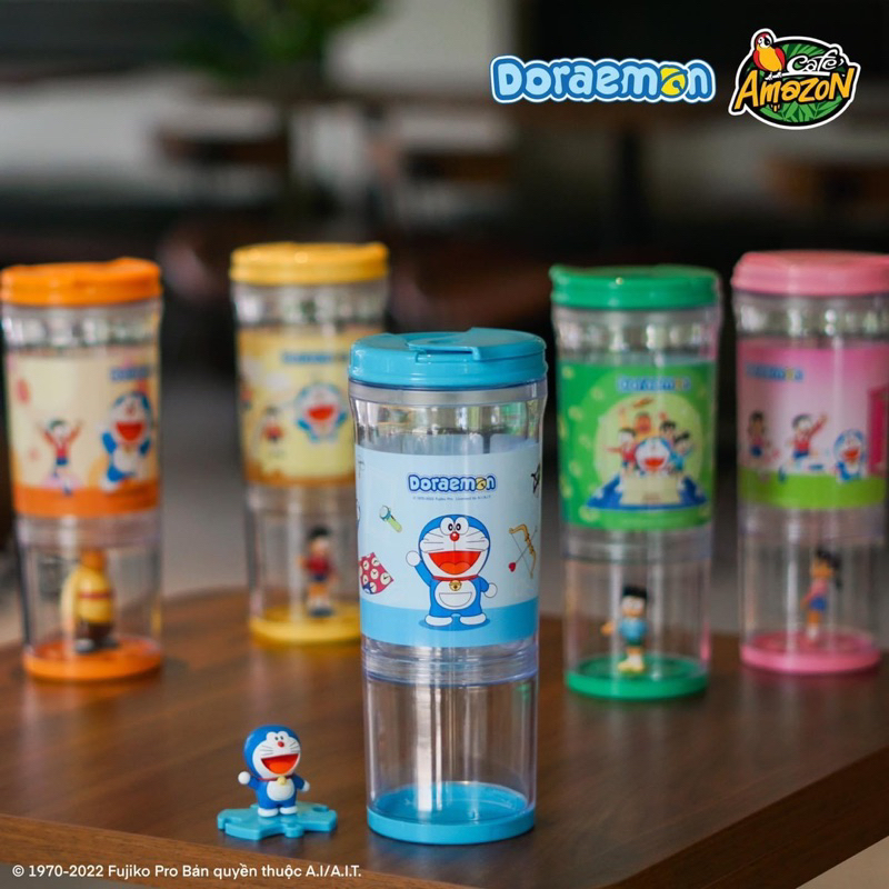 Bình tumbler / Bình giữ nhiệt phiên bản Doraemon Café Amazon+ tặng kèm ống hút inox | Ly Rạp Phim