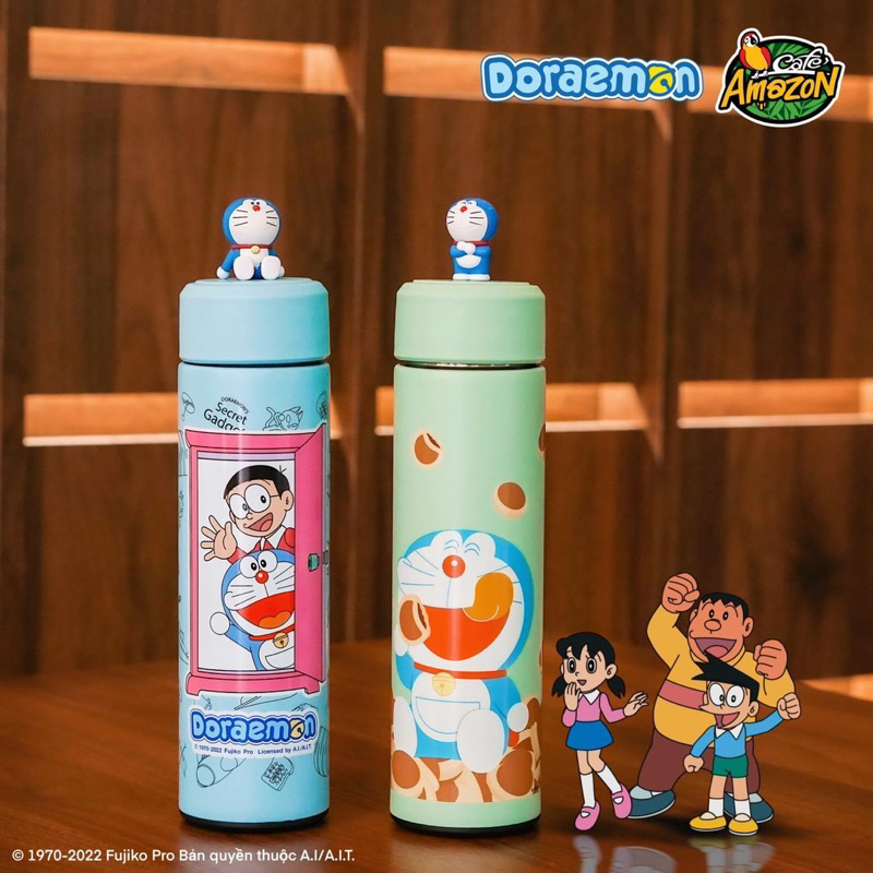Bình tumbler / Bình giữ nhiệt phiên bản Doraemon Café Amazon+ tặng kèm ống hút inox | Ly Rạp Phim