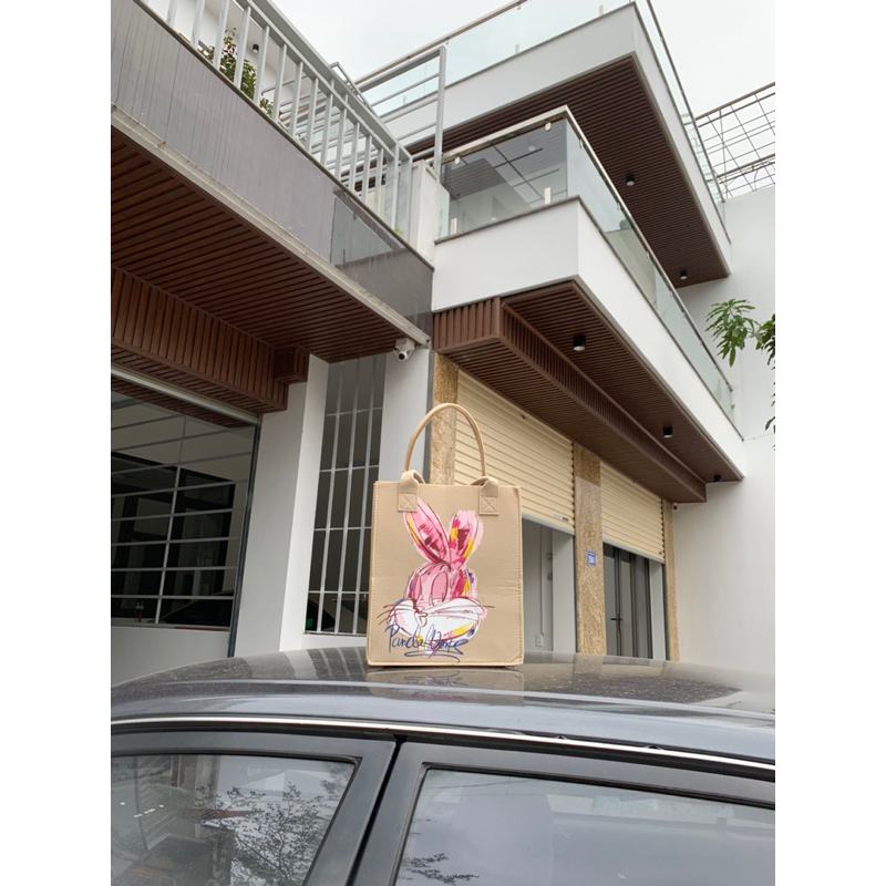 Túi tote vải nỉ hoạ tiết hoạt hình dễ thương.