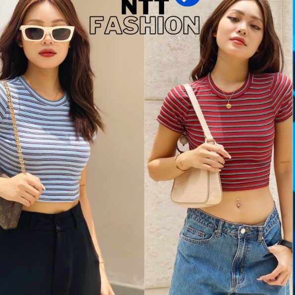 ÁO THUN CROPTOP TAY NGẮN KẺ SỌC ÔM BODY SIÊU TÔN EO M7-1