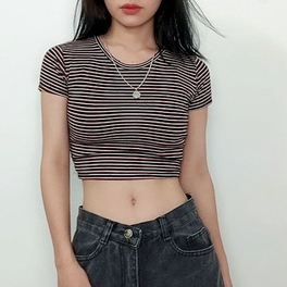 ÁO THUN CROPTOP TAY NGẮN KẺ SỌC ÔM BODY SIÊU TÔN EO M7-1