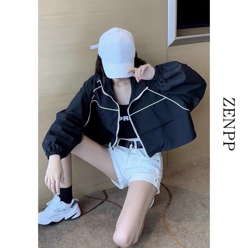 Áo khoác gió nữ form croptop cá tính