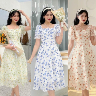 Váy hoa cổ yếm đi biển dáng xòe, đi tiệc, đi chơi thiết kế sang chảnh thiết kế Deloga