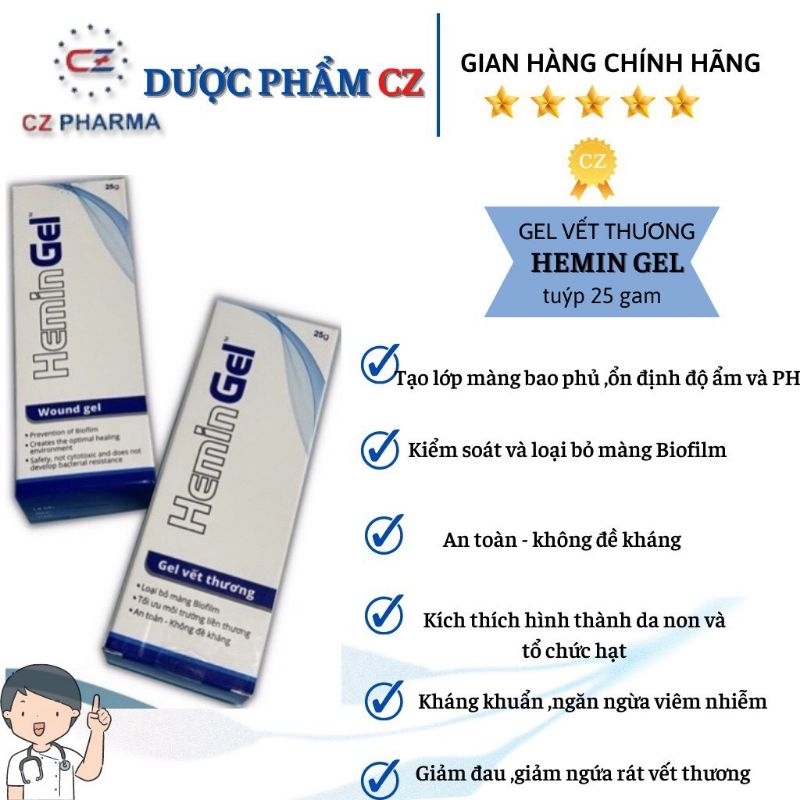 HEMIN GEL - Gel chuyên dùng cho vết thương hở, giảm đau hiệu quả - nhanh chóng