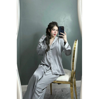 Pijama lụa dài xám trơn sang chảnh