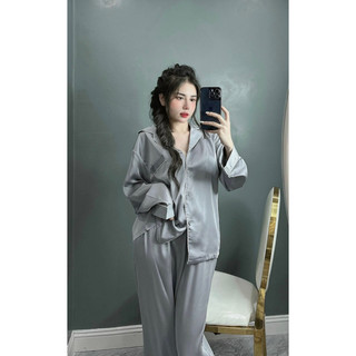 PIJAMA LỤA DÀI XÁM TRƠN  SANG CHẢNH