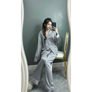 PIJAMA LỤA DÀI XÁM TRƠN  SANG CHẢNH