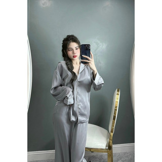PIJAMA LỤA DÀI XÁM TRƠN  SANG CHẢNH