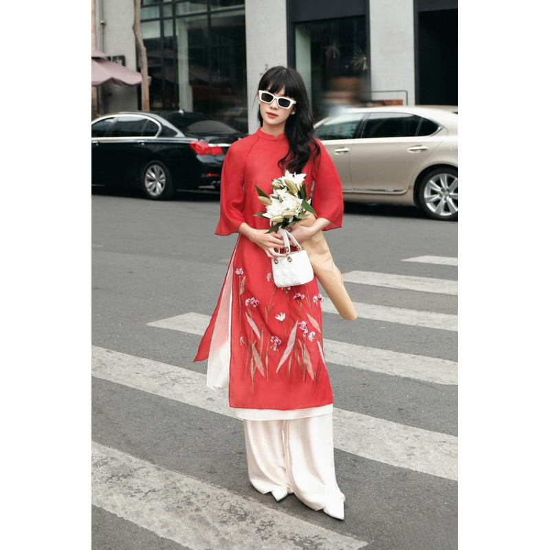 Áo dài đính hoa cao cấp💥FREESHIP💥Áo dài chất lượng cao - T17