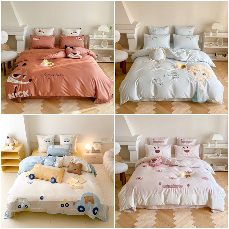 Set chăn ga Lụa Baby Bedroom ,chất lụa mềm mại thêu hoạ tiết ô tô , công chúa đáng yêu cho bé ( tặng kèm 01 gấu)