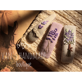 Kẹp tóc chữ nhật 7cm thêu tay hoa lavender [vankhuonghandicraft]