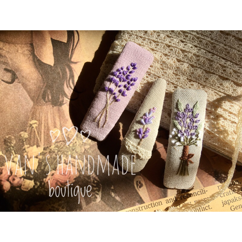 Kẹp tóc thêu tay hoa Lavender tím