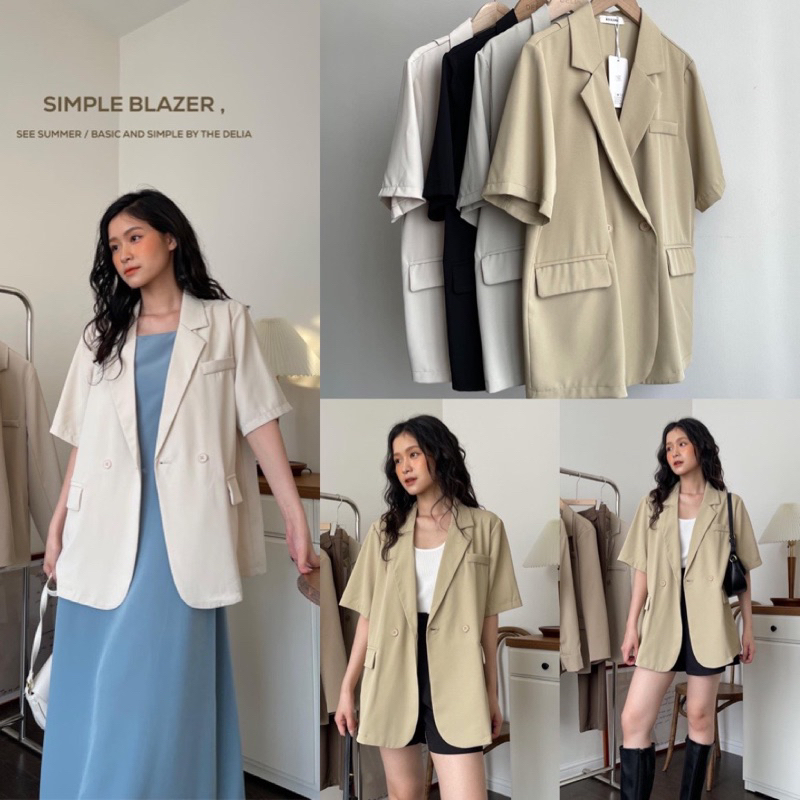 Áo blazer nữ áo khoác vest một lớp cộc tay có túi nắp lưng xẻ chéo QC cao cấp