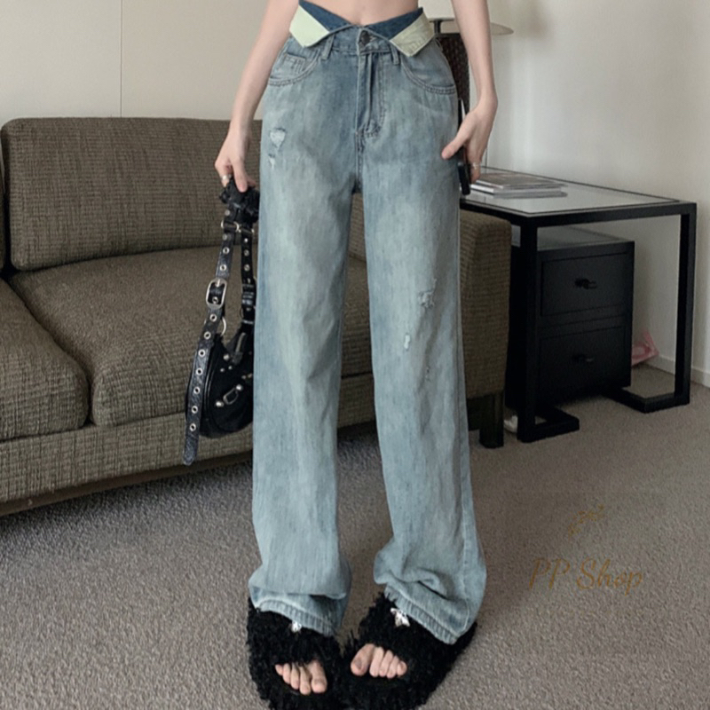 Quần Jeans ống đứng thiết kế cạp gập độc đáo hottrend 2023