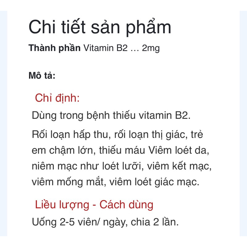 Vitamin B2. Chai 100v