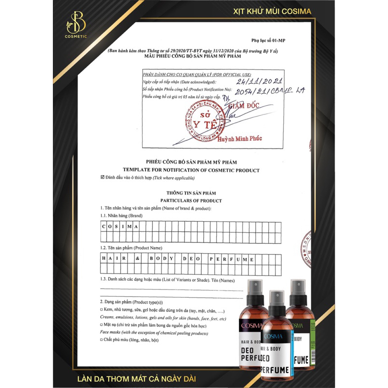 Xịt Khử Mùi Hương Nước Hoa Cosima Màu Xanh