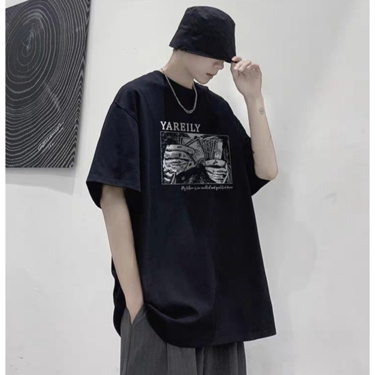 Áo thun tay lỡ nam nữ, áo phông form rộng chất cotton in hình(tay cầm tiền)