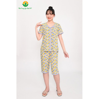Bộ đồ mặc nhà nữ Việt Thắng, quần lửng áo có tay vải lanh