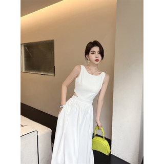 Đầm midi cut eo hai màu trắng đen tinh tế quyến