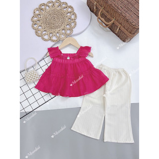 Set áo tơ cổ vuông + quần xuông moonkids cho bé gái