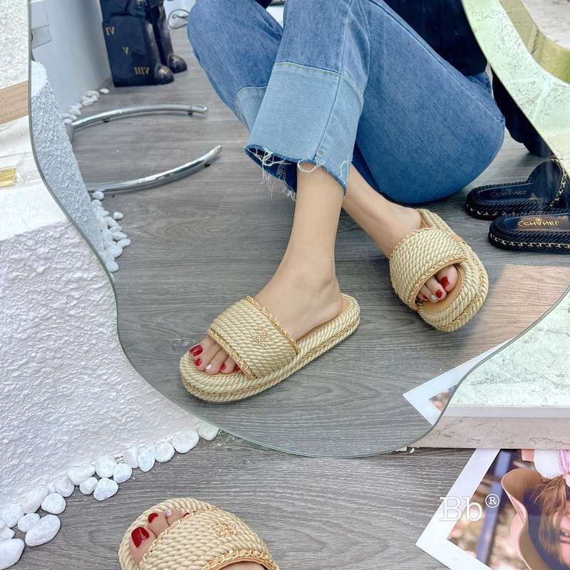Dép lê viền cói Chà leo mẫu mới hè 2023. Hàng quảng châu cao cấp đầy đủ hộp túi