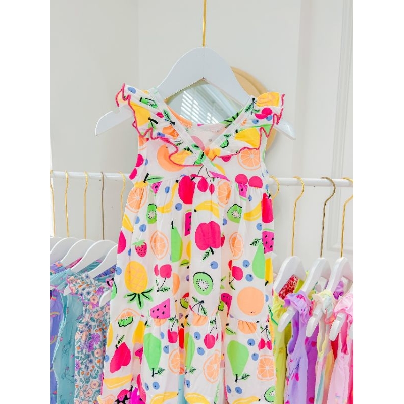 [HÀNG MỚI VỀ] DÁNG DÀI Váy ba lỗ cách điệu cổ bèo 2 tầng lưng chéo cho bé từ 9-22kg BẢNG MÀU 1