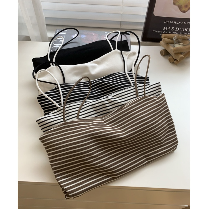 Áo 2 Dây Nữ Chất Cotton Mịn Sợi Bún Mềm Có Sẵn Mút Liền Tạo Form Co Giãn Thoáng Mát 2D32