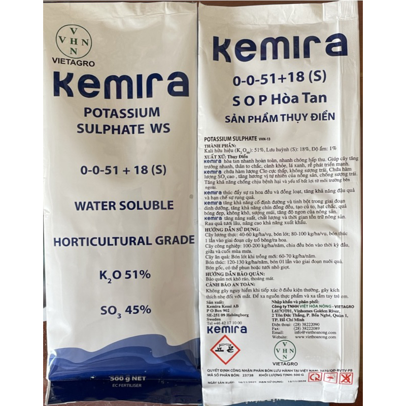 Kemira (gói 500gr) - Kali sulphate nhập khẩu Thuỵ Điển