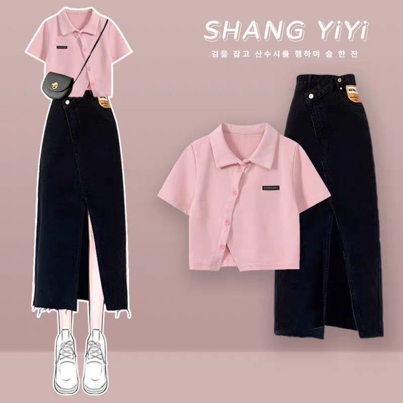 Set đồ mùa hè 2023 Áo Croptop+ Chân váy bò xẻ tà