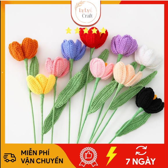 Diy Gói Nguyên Liệu Tập Đan Móc Hoa Tulip Handmade (Có Hướng dẫn móc)  - Lylycraft