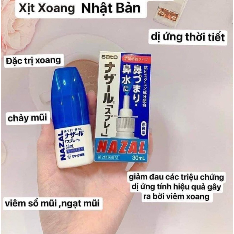 XỊT XOANG, NGẠT MŨI NAZAL SATO 30ml Nhật Bản