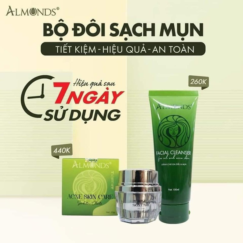 bộ đôi cao mụn và sữa rửa mặt Almonds