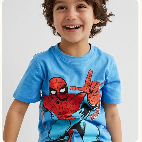 Mã8182, 53119 áo thun xanh dương in hình Spider Man của Little Maven cho bé trai