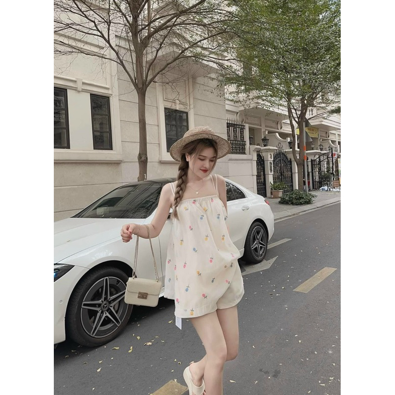 Set Áo Hai Dây Kiểu Babydoll Kèm Quần Hoa Siêu Xinh S010