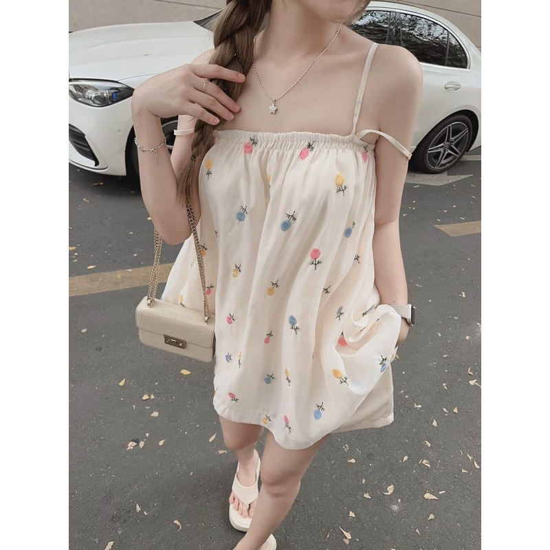 Set Áo Hai Dây Kiểu Babydoll Kèm Quần Hoa Siêu Xinh S010