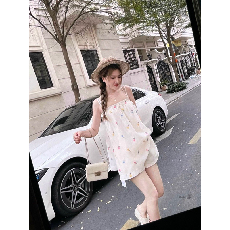 Set Áo Hai Dây Kiểu Babydoll Kèm Quần Hoa Siêu Xinh S010