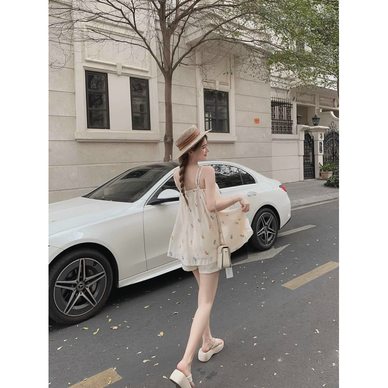 Set Áo Hai Dây Kiểu Babydoll Kèm Quần Hoa Siêu Xinh S010