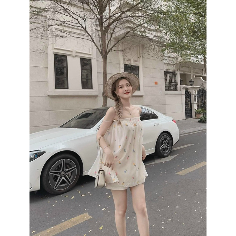 Set Áo Hai Dây Kiểu Babydoll Kèm Quần Hoa Siêu Xinh S010