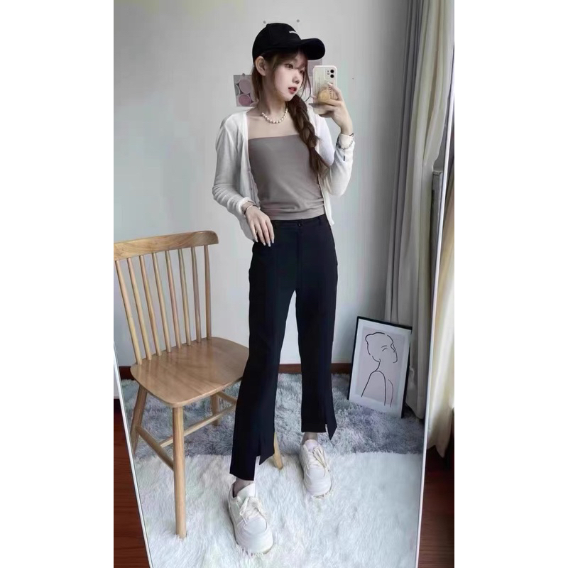 Quần Dài Lưng Cao Ôm Dáng Xẻ Tà