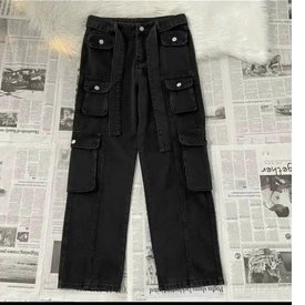 Quần kaki túi hộp Hiphop ống rộng xuông dài cargo pants trơn thời trang cho nữ/nam  -hình thật