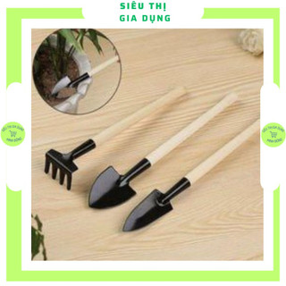 Bộ dụng cụ làm vườn mini, 3 món, cán gỗ