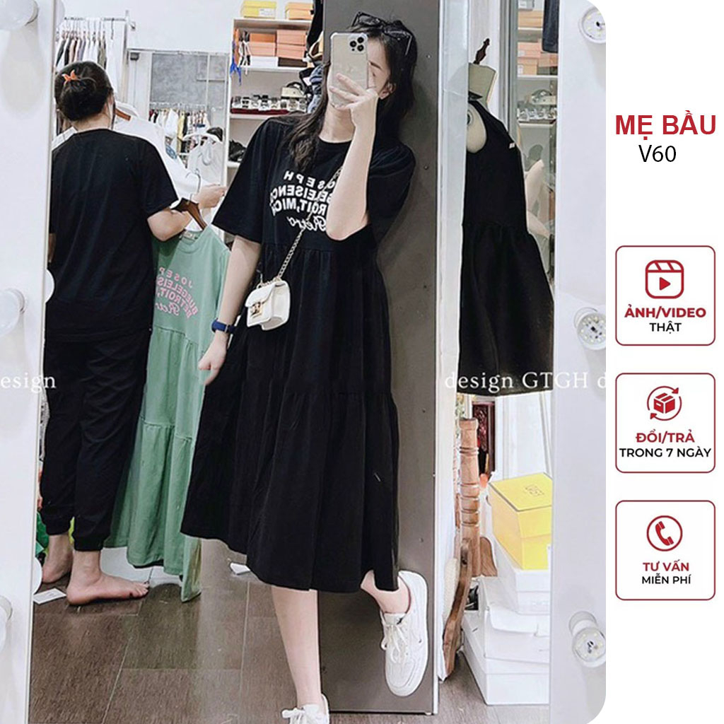 ĐẦM VÁY BẦU CÔNG SỞ MÙA HÈ HÀNG THIẾT KẾ CHẤT THUN COTTON - VÁY BẦU BABYDOLL DÁNG SUÔNG KIỂU DÁNG TRẺ TRUNG