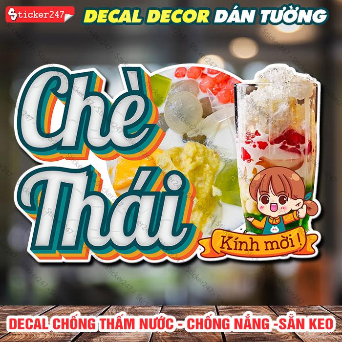 Decal Trang Trí Chè Thái🌈 Hình Dán Chè Thái Decor Trang Trí Tiệm Chè, Quán Trà Sữa - Decal Dán Tường Chống Nước