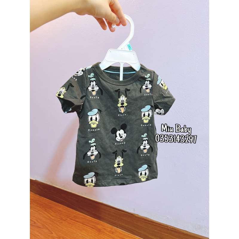 Áo cộc tay C.A Mickey xám chì bé trai 1 sz (6/9m)