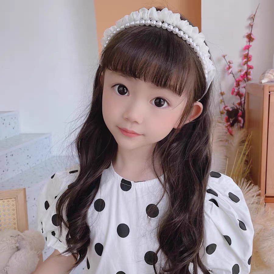 Bờm tóc bé gái voan nhún phối trai nhân tạo bồng bềnh tiểu thư Y012-8