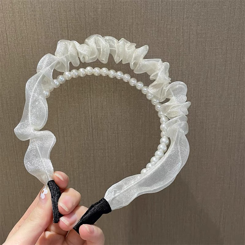 Bờm tóc bé gái voan nhún phối trai nhân tạo bồng bềnh tiểu thư Y012-8