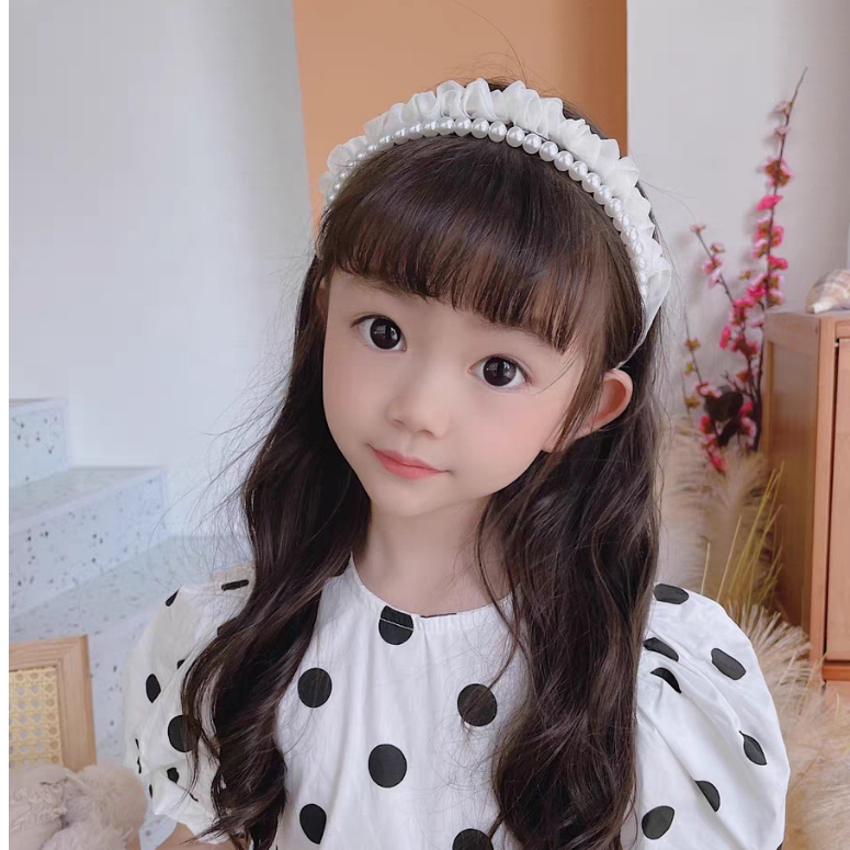 Bờm tóc bé gái voan nhún phối trai nhân tạo bồng bềnh tiểu thư Y012-8